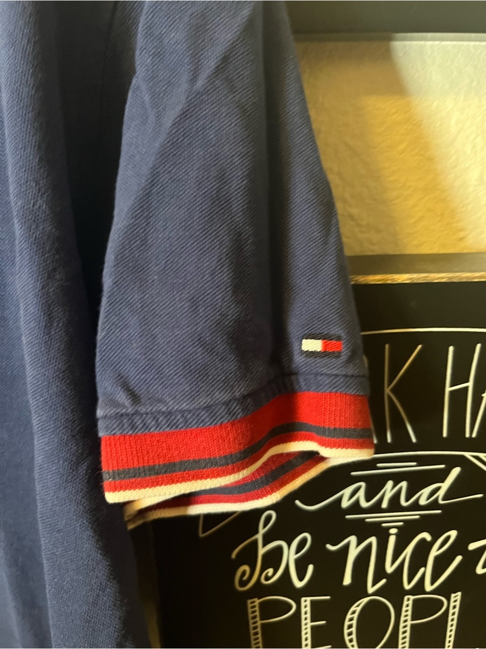 Tommy Hilfiger Navy Polo with Red Contrast Collar - Picture 5 of 6
